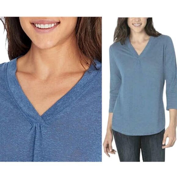 Orvis Linen Blend Relaxed Fit V-Neck 3/4 Sleeves T-Shirt Top (S) - Picture 1 of 16